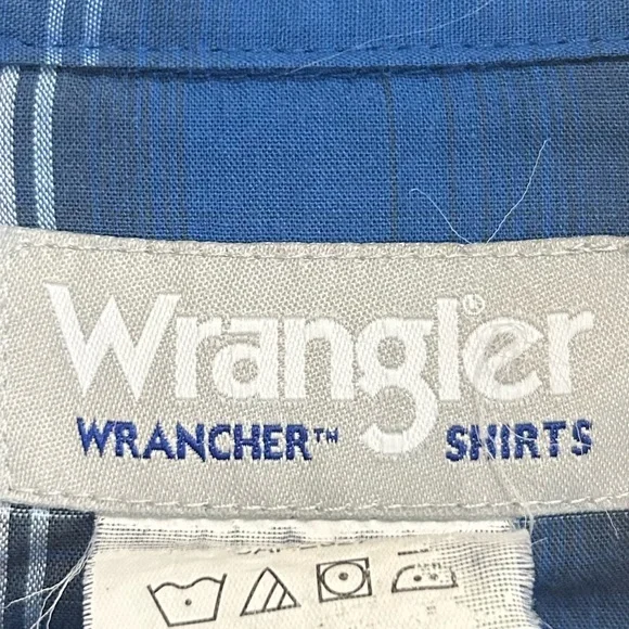 Wrangler Wrancher Shirt SizeXL Blue Plaid Western Pearl Snap Button Brushpopper - Picture 5 of 7